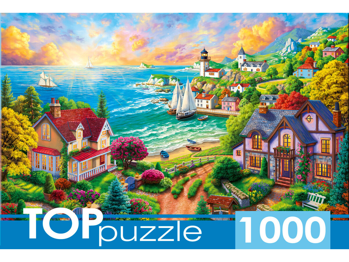 TOPpuzzle. ПАЗЛЫ 1000 элементов.'Деревня у моря', ФТП1000-9849