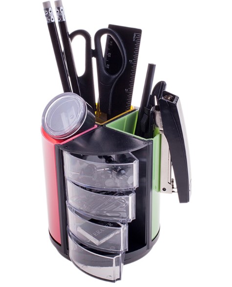 Настольный органайзер OfficeSpace 'Витраж', 11 предметов, вращающийся, черный;цветной, SS158_3183