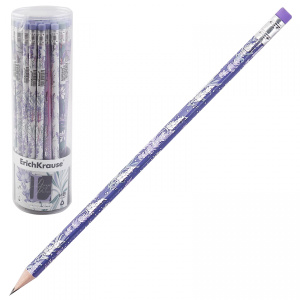 Карандаш ч/гр Erich Krause Lavender HB с ластиком, трехгранный, деревянный,корпус - ассорт. 56956