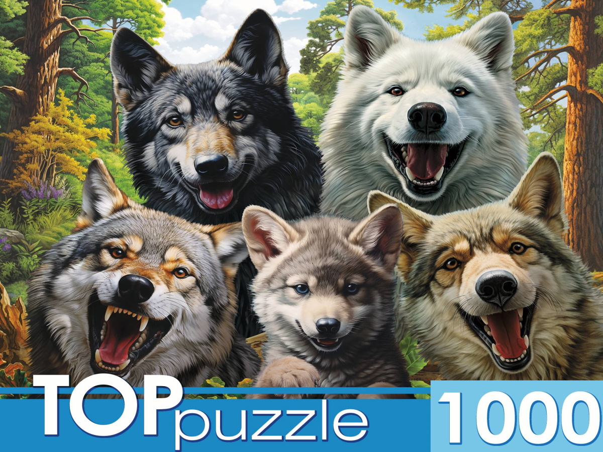 TOPpuzzle. ПАЗЛЫ 1000 элементов. Селфи волков, Ф1000-7730