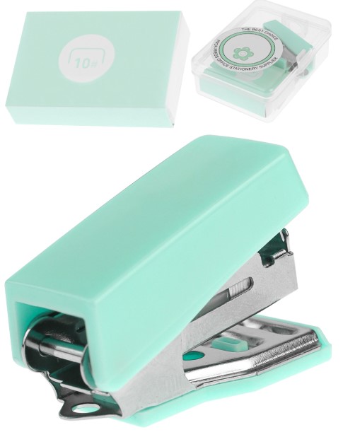 Мини степлер, канцелярский №10, зеленый, скобы в комплекте, ОП-2084