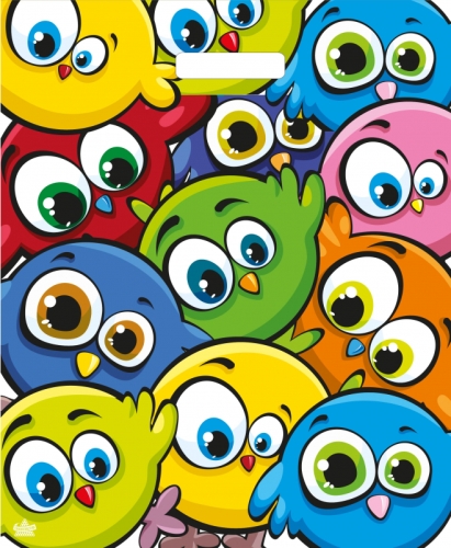 Пакет ПЭ с вырубной ручкой 38х45+6 (60) Тико глянец (Забавные птички) Россия, ВУР55240