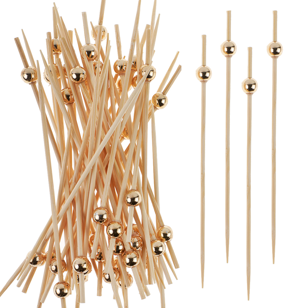 Пики Топперы, Розовое Золото с бусинами, 12см,50шт. 'Волна веселья', 6232391