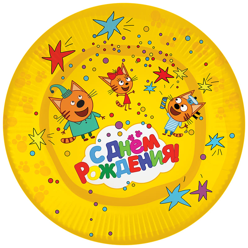 Набор тарелок бумажных 'Три кота', жёлтая, 6 шт.;уп. 18 см., европодвес, 6014870