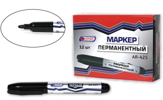 Маркер перманентный чёрный, пулевидный наконечник 2 мм, AR-425