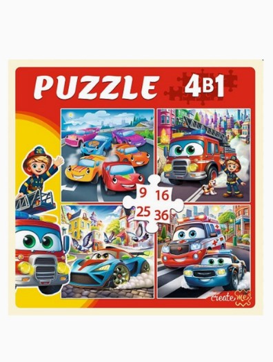 ПАЗЛЫ 4 В 1. МАШИНКИ В ГОРОДЕ (9,16, 25, 36 эл.),  П-7585