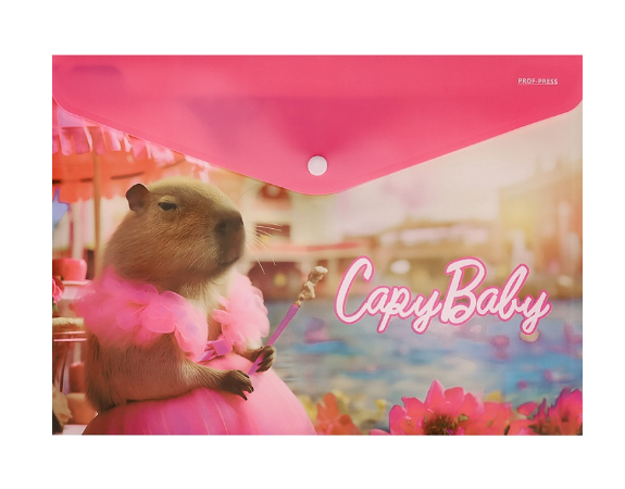 Папка-конверт на кнопке А4, 'Капибарби', 180 мкм, пластиковая, ПК-2852