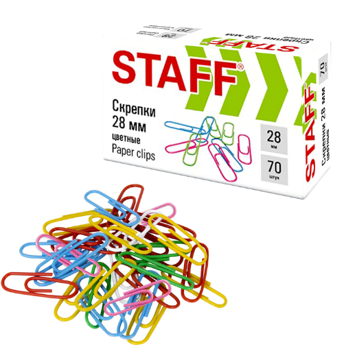 Скрепки STAFF 28 мм, цветные, 70 штук, 271708