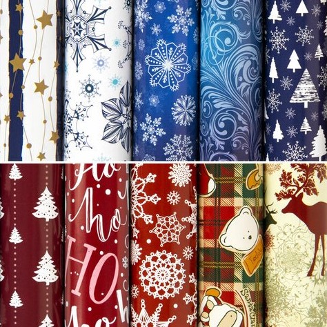 Бумага упаковочная новогодняя 'Red&Blue',70х100 см, дизайн ассорти, 591909