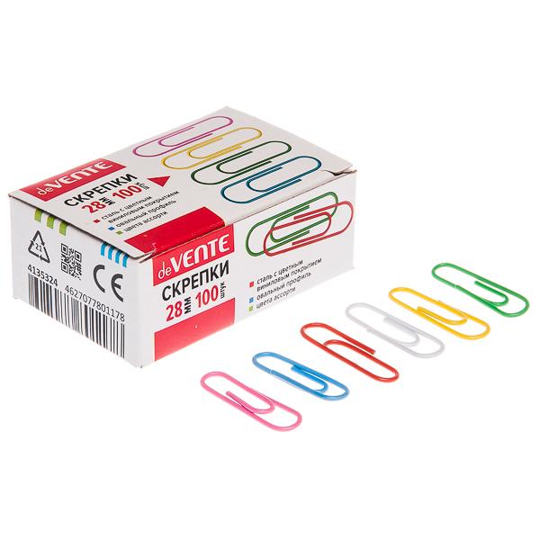Скрепки 28 мм deVente цветные 100 шт, 4135324