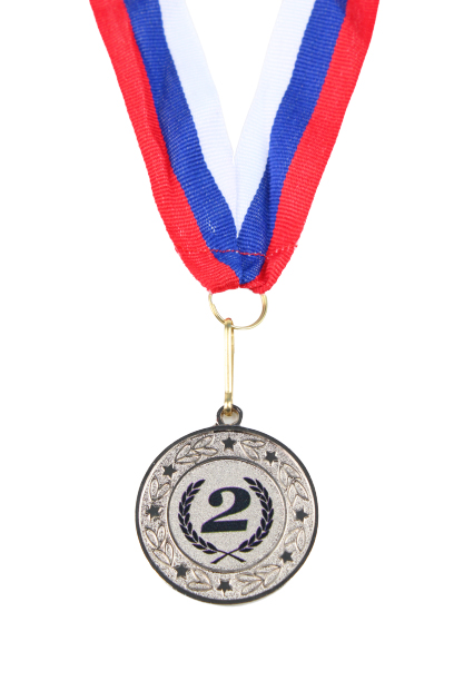 Медаль 2 место металлическая, d-4 см., лента триколор