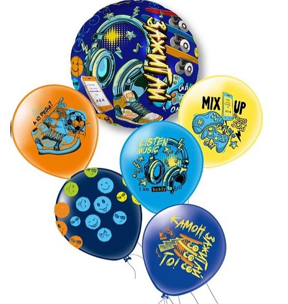 Набор воздушных  шаров 12';30 см, 'Зажигай', (1фольга+5 латекс), Ч47423