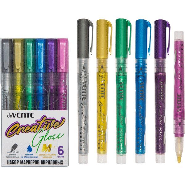 Набор маркеров акриловых deVENTE 6 цв металлик, ширина линии 1,5 мм, 5044305