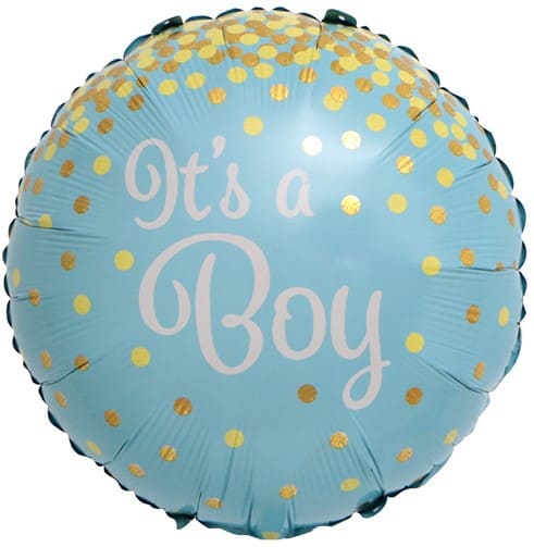 Шар фольга Agura (18'';46 см) Круг, С Рождением Мальчика (золотое конфетти), Голубой, 1 шт. 15491