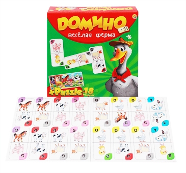 Настольная игра Домино+Puzzle 'Веселая ферма' 3+, ИН-6753
