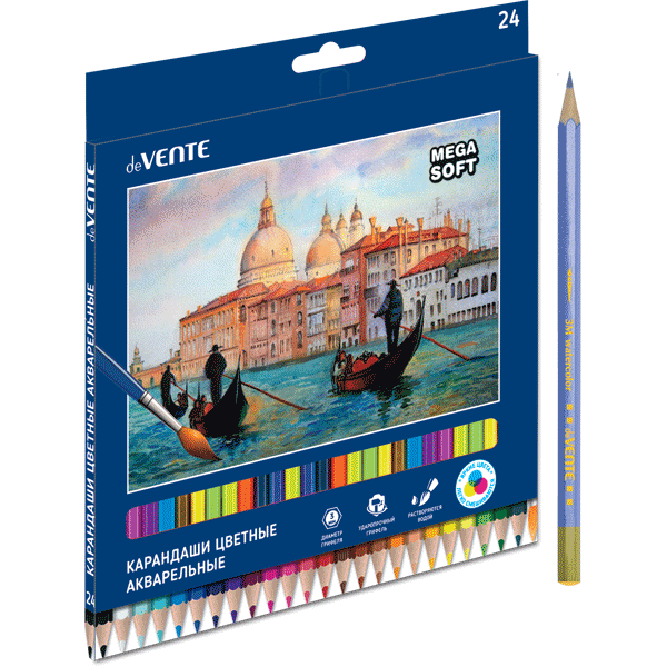 Карандаши цветные акварельные 'deVENTE.Trio.Mega Soft', 24 цвета , 3 мм диаметр грифеля, 5024121