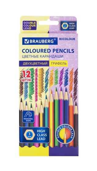 Цветные карандаши, BRAUBERG, 12 цветов, 3 мм, 181855
