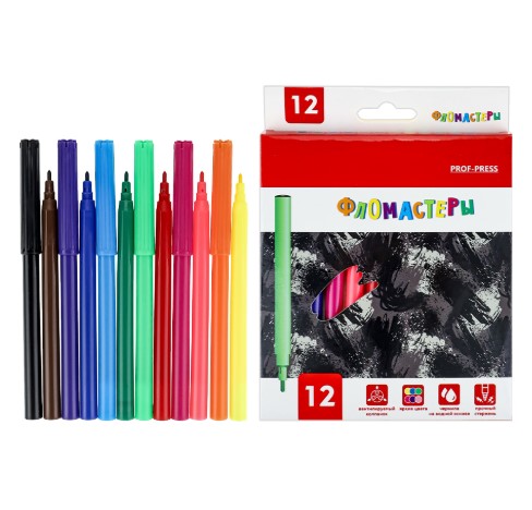 Фломастеры с вентилир колпачком 12 цв. МИЛИТАРИ, ФВ-2568