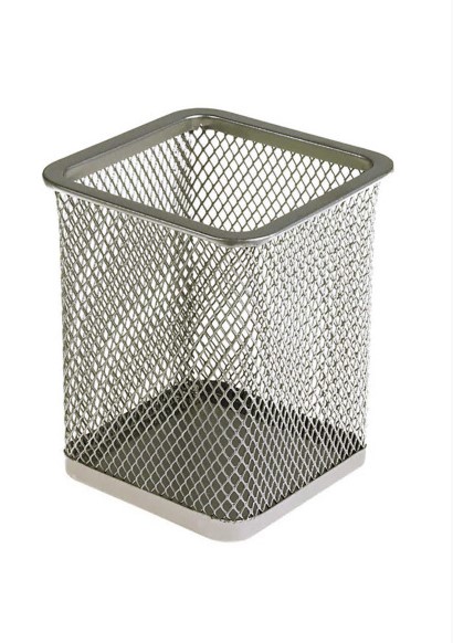 Стакан-подставка для ручек металл. квадрат, серебро цвет, AR-804;СЕРЕБРО