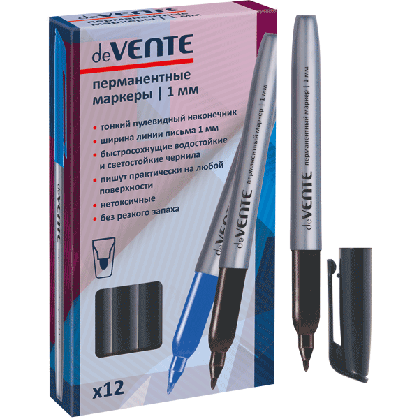 Маркер перманентный deVENTE, пулевидный наконечник, 1мм, черный, 5043800