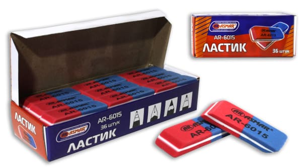 Ластик сине-красный для ручки и карандаша большой AR-6015;9906