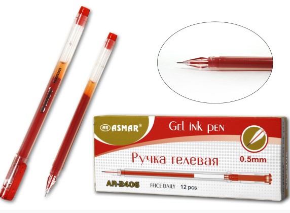 Ручка гелевая красная 0,5 'ASMAR' с кристалическим наконечником, AR-2406;красная