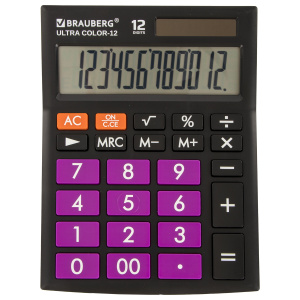 Калькулятор настольный BRAUBERG ULTRA COLOR-12-BKPR, 12 разрядов, двойное питание, 250501