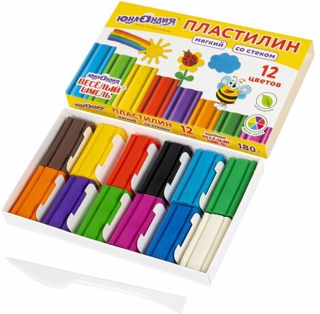 Пластилин 12 цветов, 'ЮНЛАНДИЯ', Весёлый шмель, мягкий, со стеком, 180 г, 106672