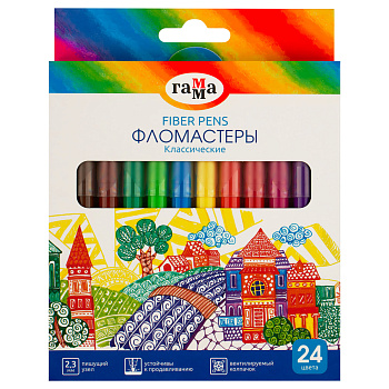 Фломастеры Гамма "Классические", 24цв., смываемые, картон. упак., европодвес 291225_24