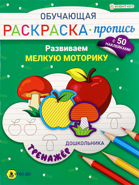 Обучающая раскраска-пропись с наклейками А4 РАЗВИВАЕМ МЕЛКУЮ МОТОРИКУ, РП-8095